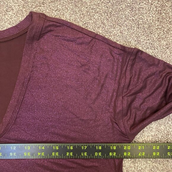 Express Women's Supersoft Relaxed Shine V-Neck Long Sleeve Tee Wine Size XS NWT - Picture 9 of 13